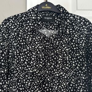 The Kooples Paris Relaxed Black White Print Button-up Shirt Small